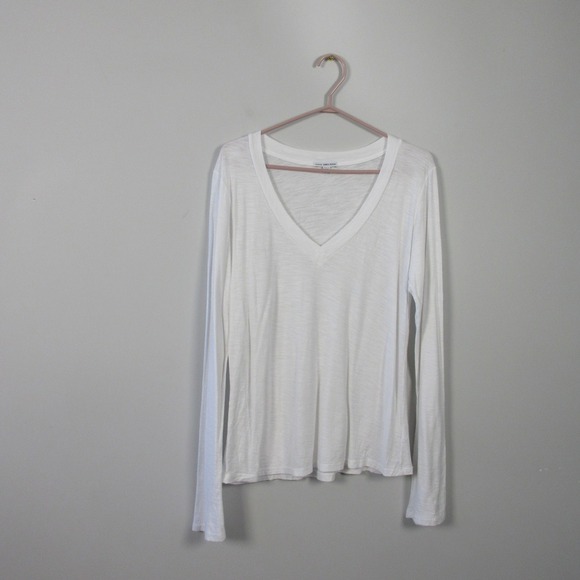 Standard James Perse V Neck Shirt Top Women 4 XL White Long Sleeve Burnout 146 - Picture 1 of 11